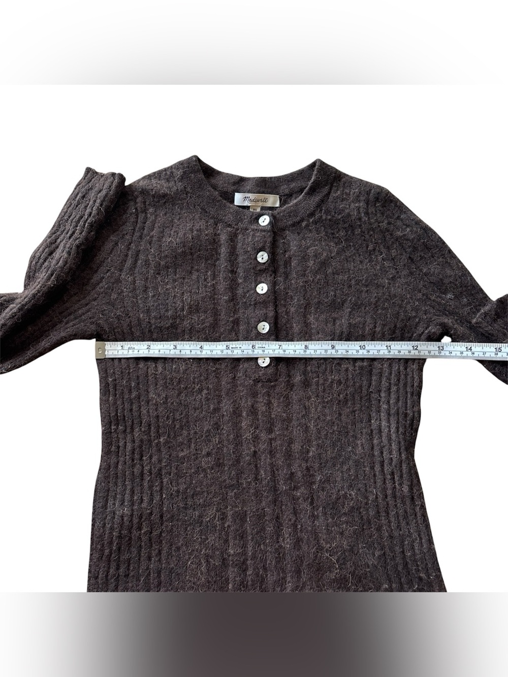 Madewell Dark Brown Alpaca Blend Ribbed Henley Sweater Top XS - Picture 6 of 7